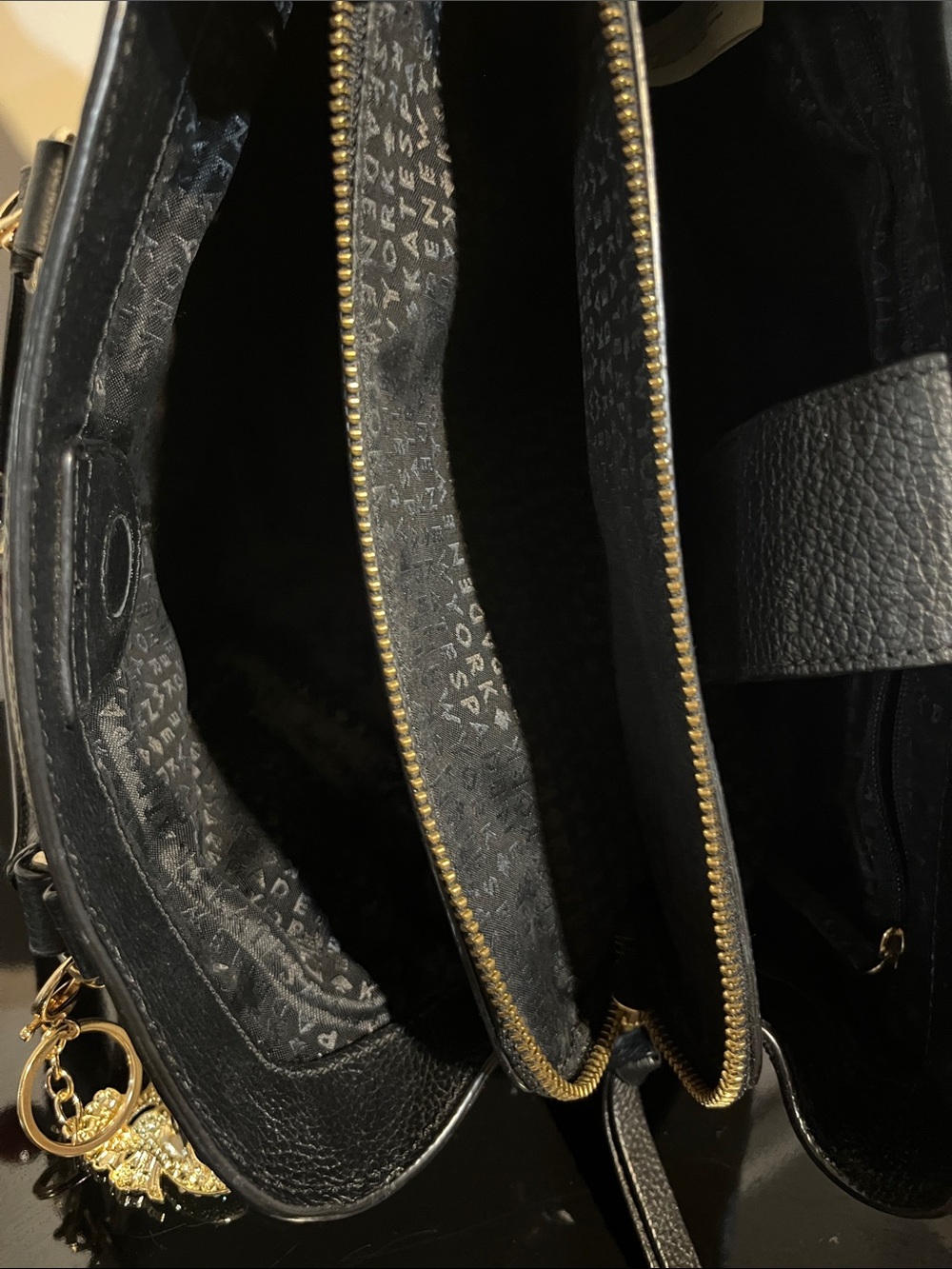 Kate Spade Black Pebbled Leather Satchel / Crossbody Gold Hardware + Charms.NWOT - Picture 6 of 10